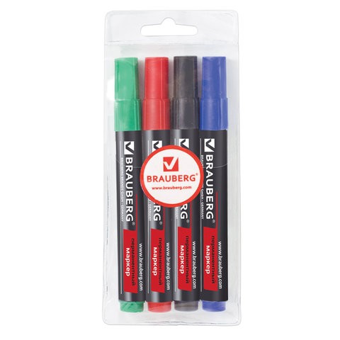 Маркеры перманентные Brauberg Contract 3 мм 4 цвета 150474 цена за 4 шт , 